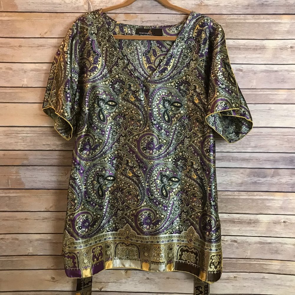 Ashley Stewart Paisley Print Blouse With Belt